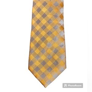 MARC NEW YORK Men's Orange/Gray Plaid Check Repp Stripe Oxford Tie Necktie Silk